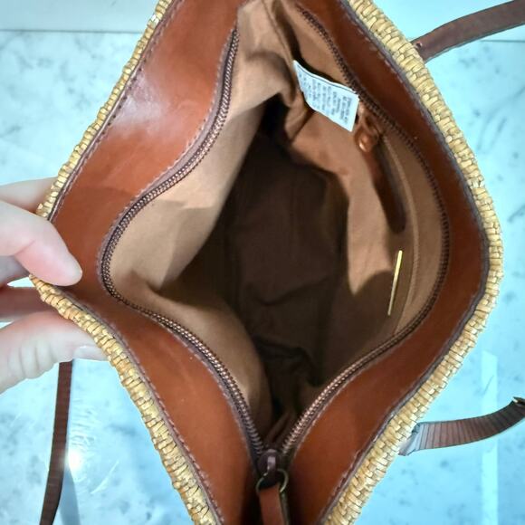 Talbots Italian Woven Straw Tote Bag w/ Leather Trim Made in Italy - Picture 3 of 10